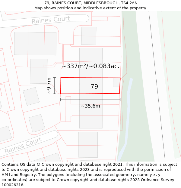 79, RAINES COURT, MIDDLESBROUGH, TS4 2AN: Plot and title map