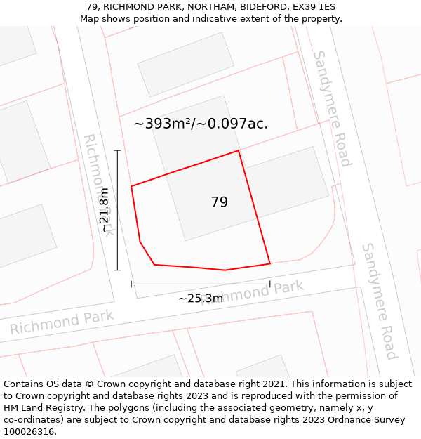 79, RICHMOND PARK, NORTHAM, BIDEFORD, EX39 1ES: Plot and title map