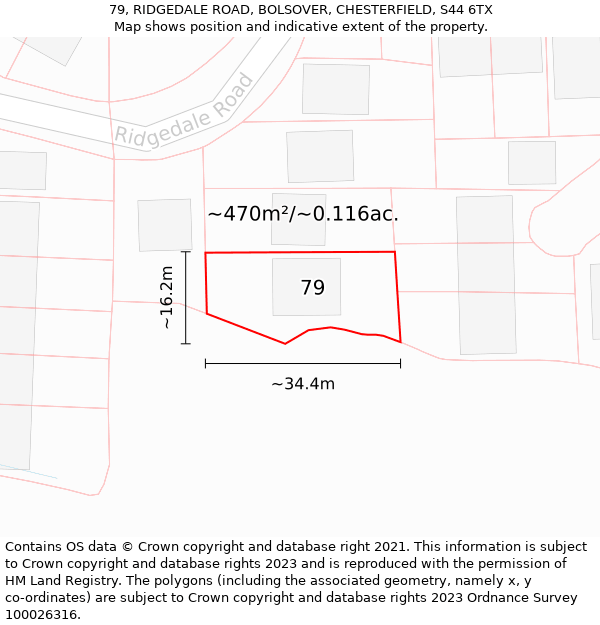 79, RIDGEDALE ROAD, BOLSOVER, CHESTERFIELD, S44 6TX: Plot and title map