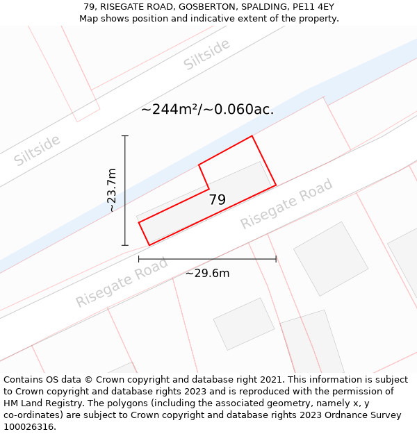 79, RISEGATE ROAD, GOSBERTON, SPALDING, PE11 4EY: Plot and title map