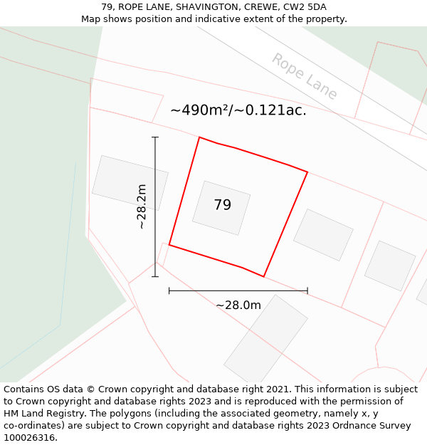 79, ROPE LANE, SHAVINGTON, CREWE, CW2 5DA: Plot and title map