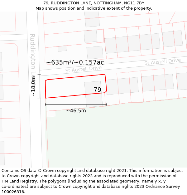 79, RUDDINGTON LANE, NOTTINGHAM, NG11 7BY: Plot and title map