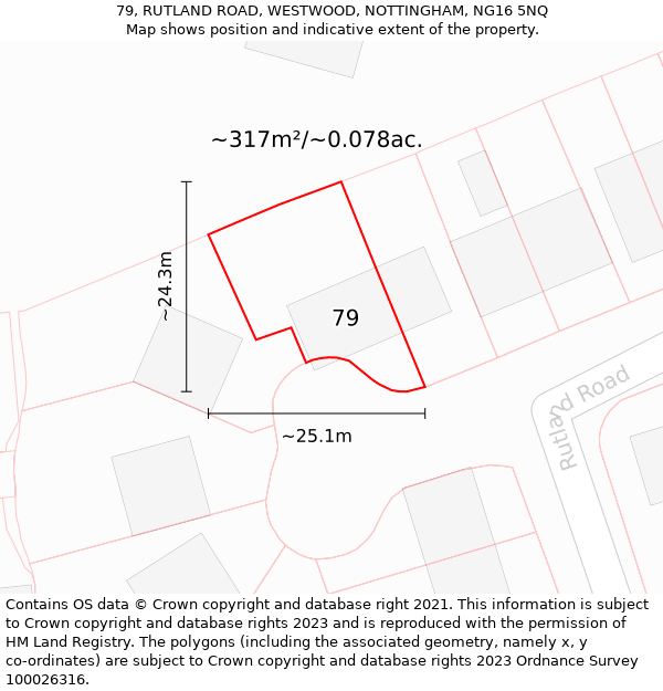 79, RUTLAND ROAD, WESTWOOD, NOTTINGHAM, NG16 5NQ: Plot and title map