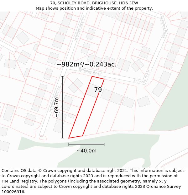 79, SCHOLEY ROAD, BRIGHOUSE, HD6 3EW: Plot and title map