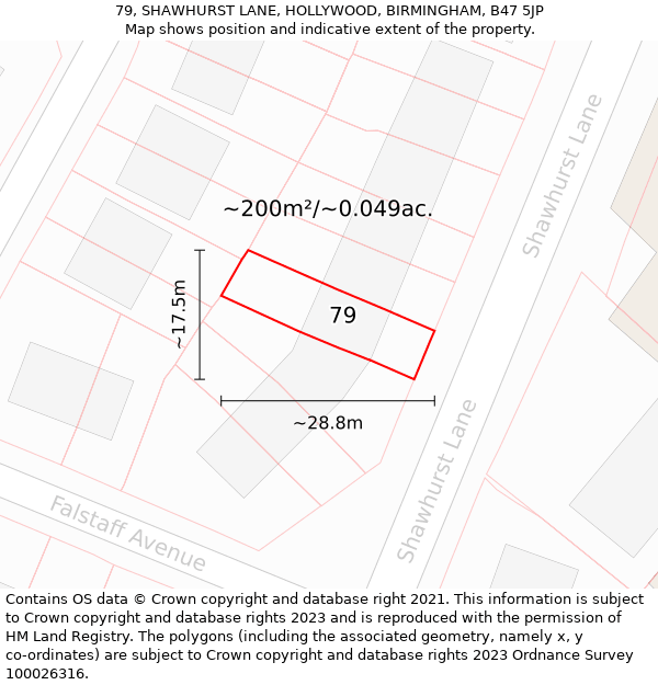 79, SHAWHURST LANE, HOLLYWOOD, BIRMINGHAM, B47 5JP: Plot and title map