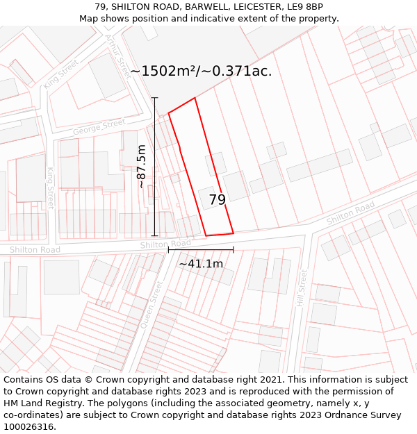 79, SHILTON ROAD, BARWELL, LEICESTER, LE9 8BP: Plot and title map