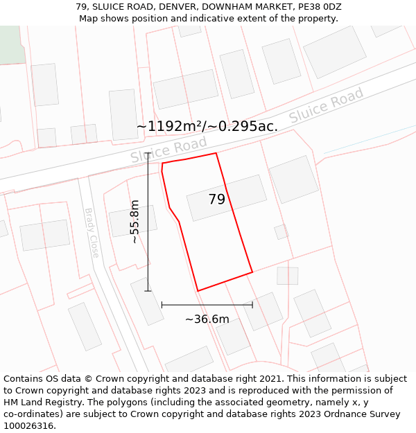 79, SLUICE ROAD, DENVER, DOWNHAM MARKET, PE38 0DZ: Plot and title map