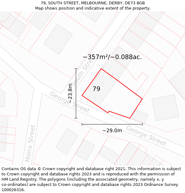 79, SOUTH STREET, MELBOURNE, DERBY, DE73 8GB: Plot and title map