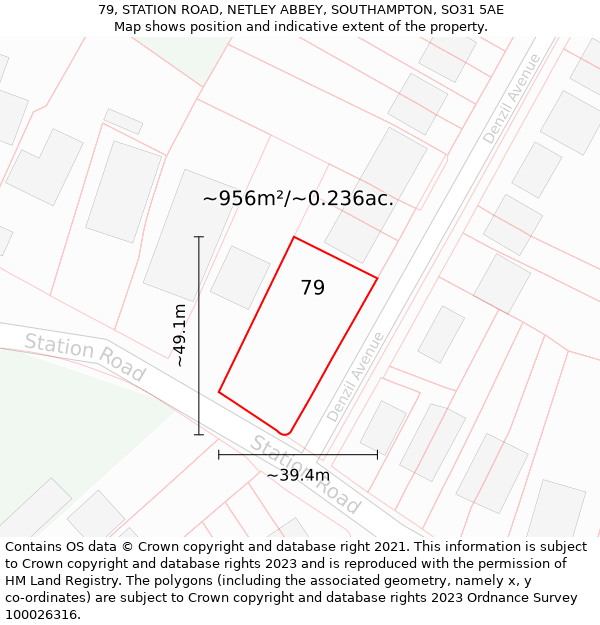 79, STATION ROAD, NETLEY ABBEY, SOUTHAMPTON, SO31 5AE: Plot and title map