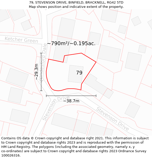 79, STEVENSON DRIVE, BINFIELD, BRACKNELL, RG42 5TD: Plot and title map