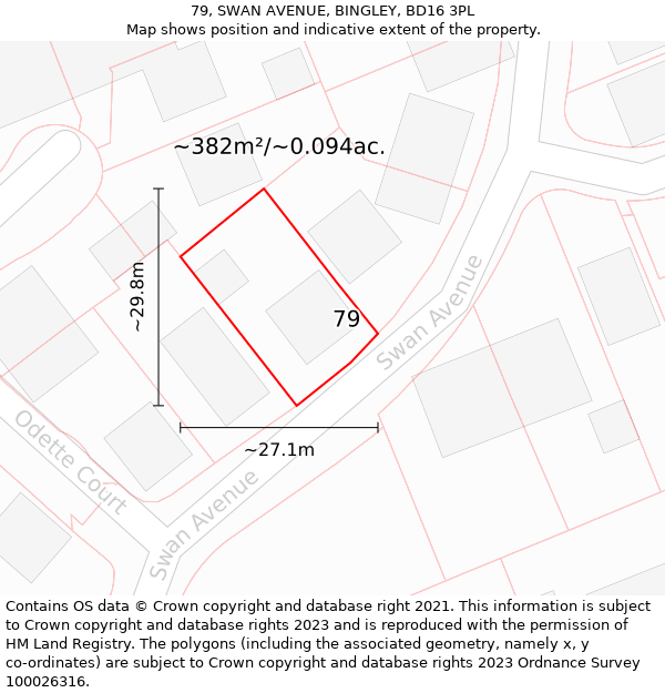 79, SWAN AVENUE, BINGLEY, BD16 3PL: Plot and title map
