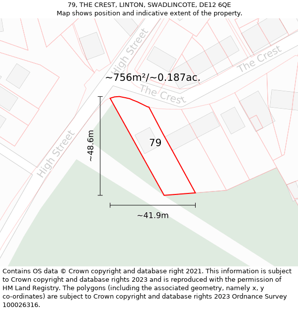 79, THE CREST, LINTON, SWADLINCOTE, DE12 6QE: Plot and title map