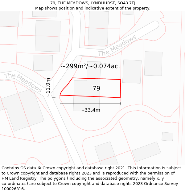 79, THE MEADOWS, LYNDHURST, SO43 7EJ: Plot and title map