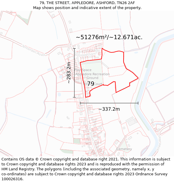 79, THE STREET, APPLEDORE, ASHFORD, TN26 2AF: Plot and title map