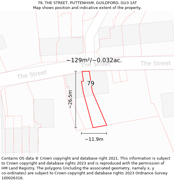 79, THE STREET, PUTTENHAM, GUILDFORD, GU3 1AT: Plot and title map