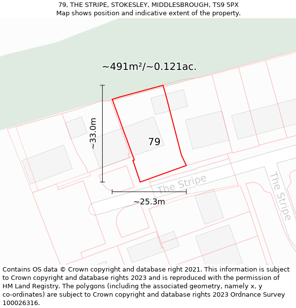 79, THE STRIPE, STOKESLEY, MIDDLESBROUGH, TS9 5PX: Plot and title map