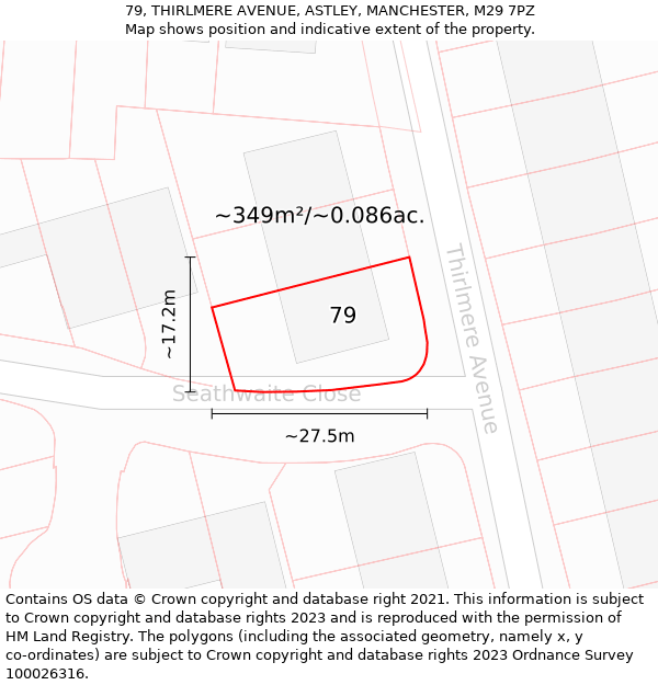 79, THIRLMERE AVENUE, ASTLEY, MANCHESTER, M29 7PZ: Plot and title map