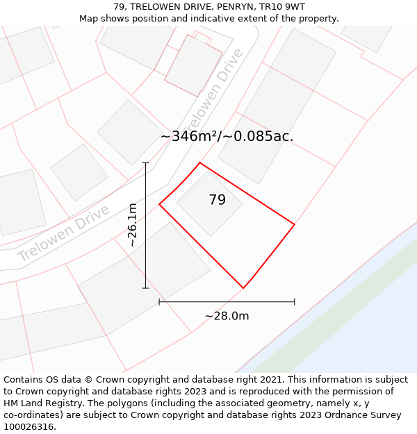 79, TRELOWEN DRIVE, PENRYN, TR10 9WT: Plot and title map