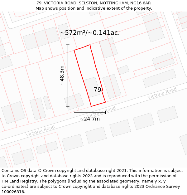 79, VICTORIA ROAD, SELSTON, NOTTINGHAM, NG16 6AR: Plot and title map