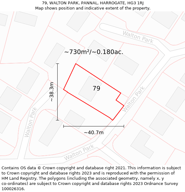 79, WALTON PARK, PANNAL, HARROGATE, HG3 1RJ: Plot and title map