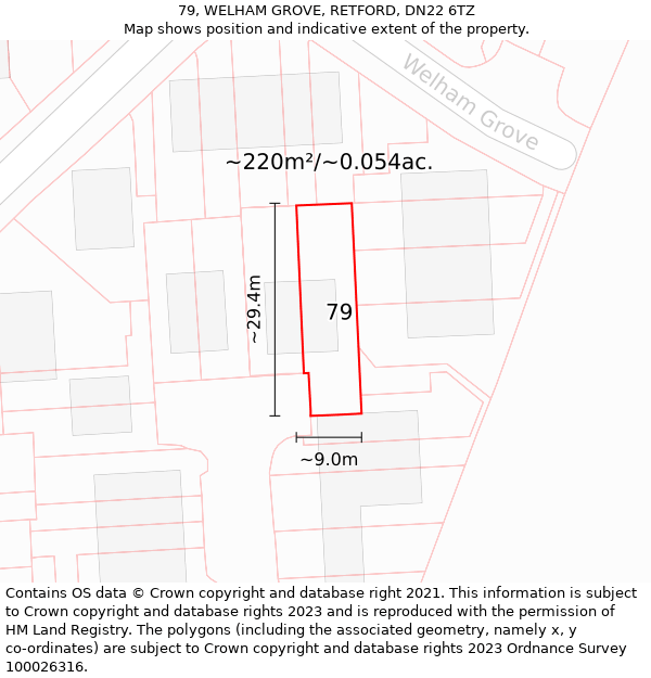 79, WELHAM GROVE, RETFORD, DN22 6TZ: Plot and title map