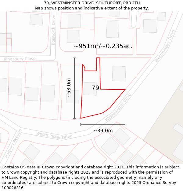 79, WESTMINSTER DRIVE, SOUTHPORT, PR8 2TH: Plot and title map