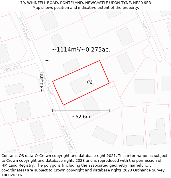 79, WHINFELL ROAD, PONTELAND, NEWCASTLE UPON TYNE, NE20 9ER: Plot and title map