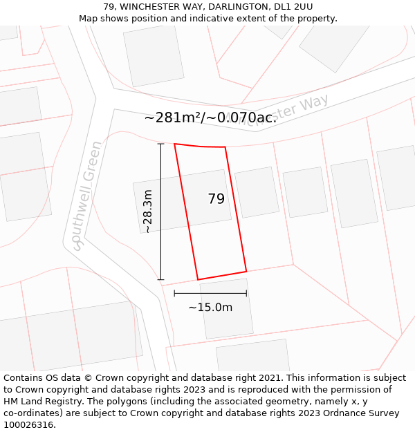 79, WINCHESTER WAY, DARLINGTON, DL1 2UU: Plot and title map