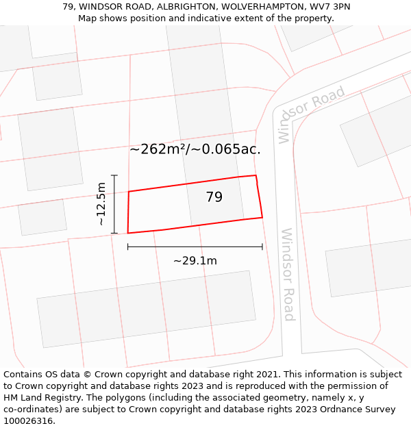 79, WINDSOR ROAD, ALBRIGHTON, WOLVERHAMPTON, WV7 3PN: Plot and title map