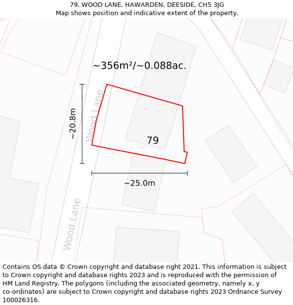 79, WOOD LANE, HAWARDEN, DEESIDE, CH5 3JG: Plot and title map