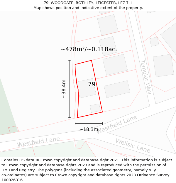 79, WOODGATE, ROTHLEY, LEICESTER, LE7 7LL: Plot and title map