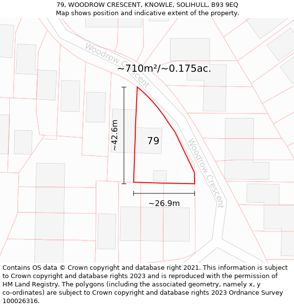 79, WOODROW CRESCENT, KNOWLE, SOLIHULL, B93 9EQ: Plot and title map