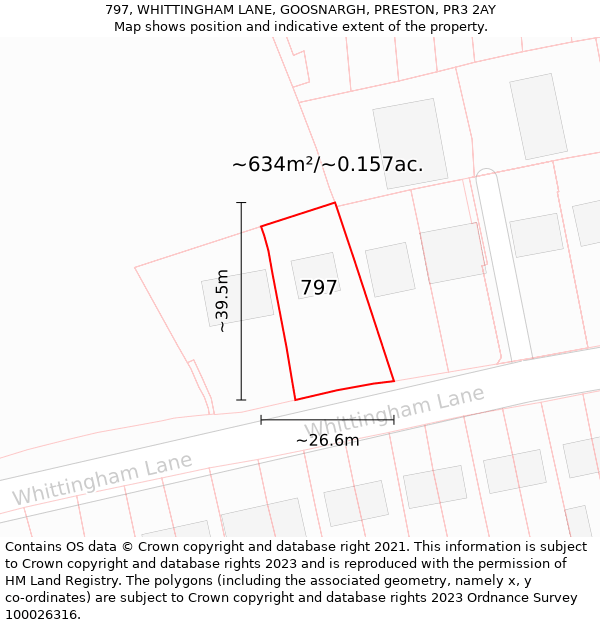 797, WHITTINGHAM LANE, GOOSNARGH, PRESTON, PR3 2AY: Plot and title map