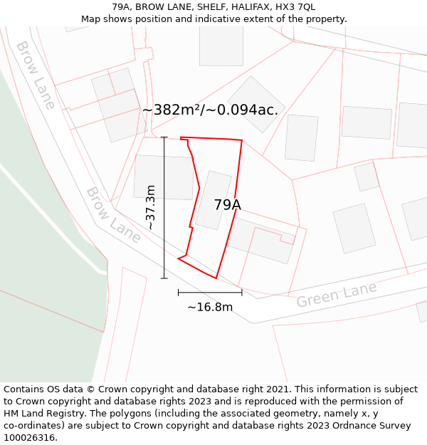 79A, BROW LANE, SHELF, HALIFAX, HX3 7QL: Plot and title map