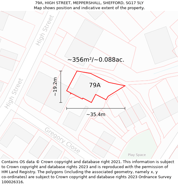 79A, HIGH STREET, MEPPERSHALL, SHEFFORD, SG17 5LY: Plot and title map