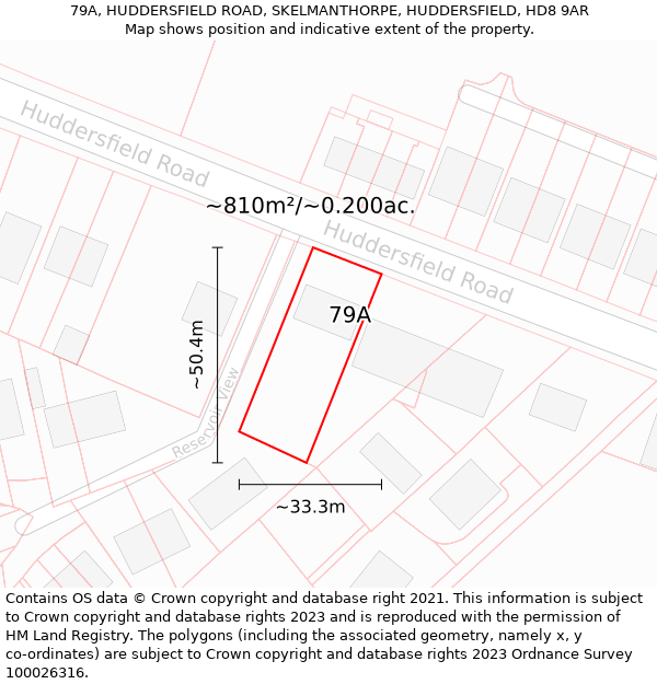 79A, HUDDERSFIELD ROAD, SKELMANTHORPE, HUDDERSFIELD, HD8 9AR: Plot and title map