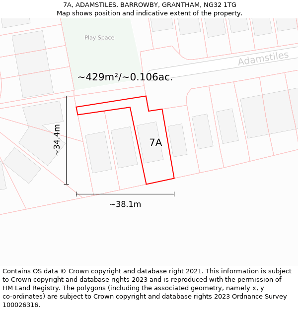 7A, ADAMSTILES, BARROWBY, GRANTHAM, NG32 1TG: Plot and title map