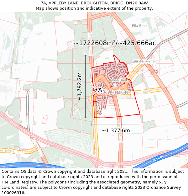 7A, APPLEBY LANE, BROUGHTON, BRIGG, DN20 0AW: Plot and title map