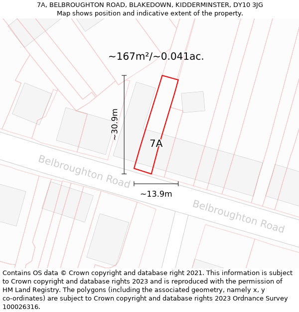 7A, BELBROUGHTON ROAD, BLAKEDOWN, KIDDERMINSTER, DY10 3JG: Plot and title map