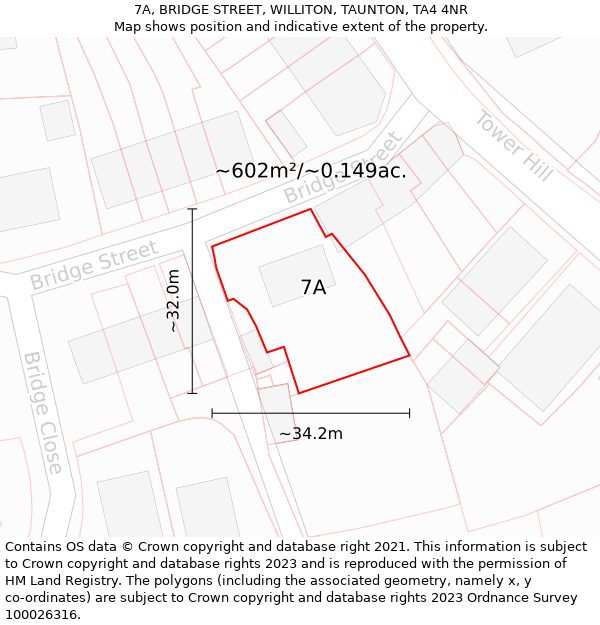 7A, BRIDGE STREET, WILLITON, TAUNTON, TA4 4NR: Plot and title map