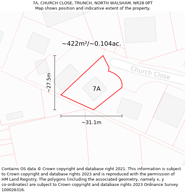 7A, CHURCH CLOSE, TRUNCH, NORTH WALSHAM, NR28 0PT: Plot and title map