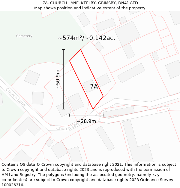 7A, CHURCH LANE, KEELBY, GRIMSBY, DN41 8ED: Plot and title map