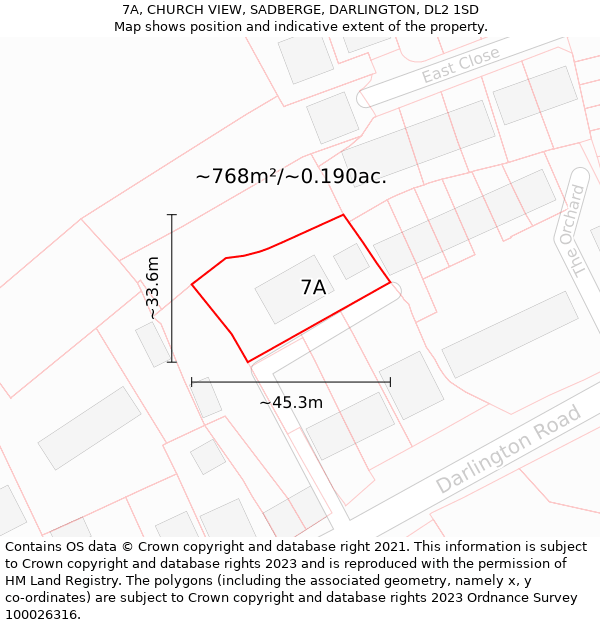 7A, CHURCH VIEW, SADBERGE, DARLINGTON, DL2 1SD: Plot and title map