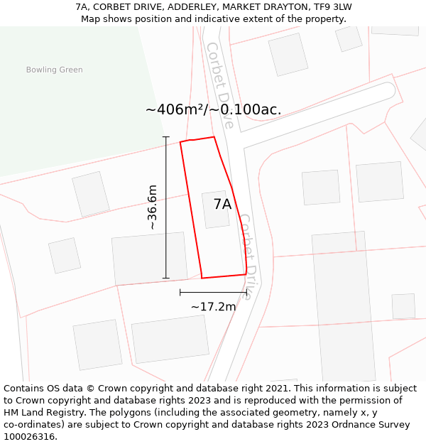 7A, CORBET DRIVE, ADDERLEY, MARKET DRAYTON, TF9 3LW: Plot and title map