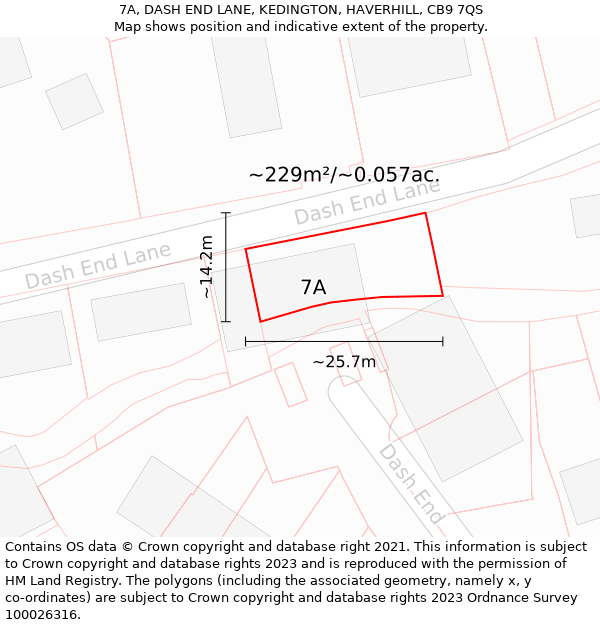 7A, DASH END LANE, KEDINGTON, HAVERHILL, CB9 7QS: Plot and title map