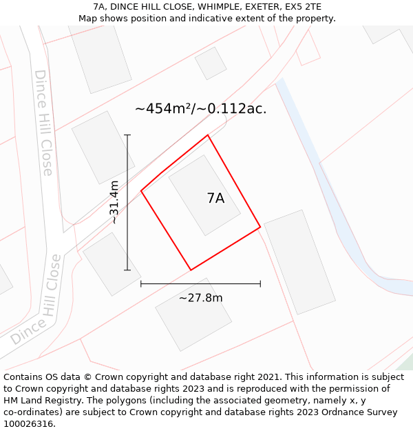 7A, DINCE HILL CLOSE, WHIMPLE, EXETER, EX5 2TE: Plot and title map