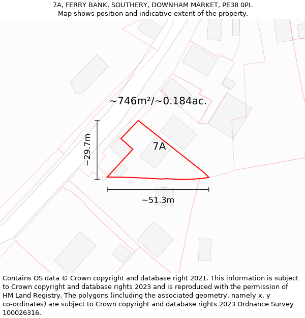 7A, FERRY BANK, SOUTHERY, DOWNHAM MARKET, PE38 0PL: Plot and title map