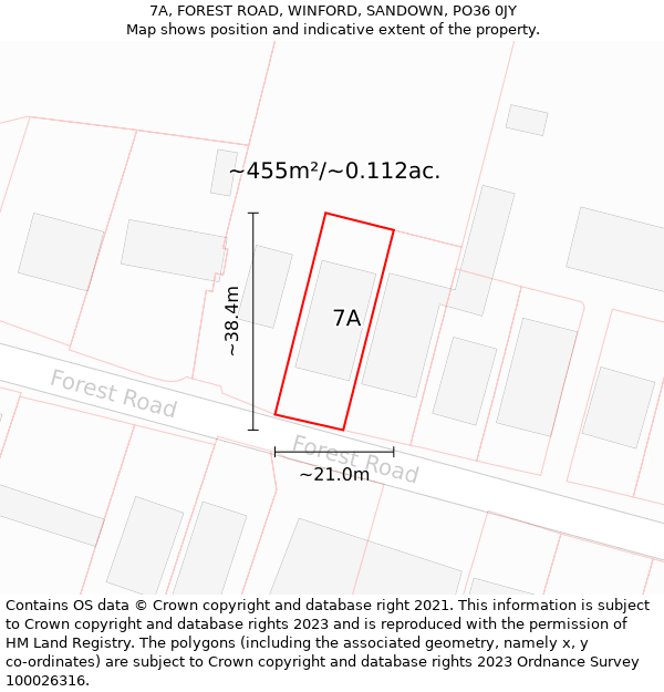 7A, FOREST ROAD, WINFORD, SANDOWN, PO36 0JY: Plot and title map