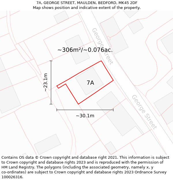 7A, GEORGE STREET, MAULDEN, BEDFORD, MK45 2DF: Plot and title map