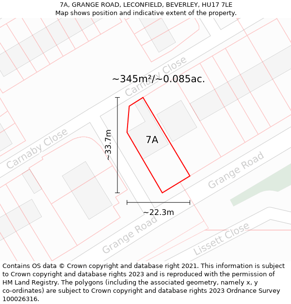 7A, GRANGE ROAD, LECONFIELD, BEVERLEY, HU17 7LE: Plot and title map